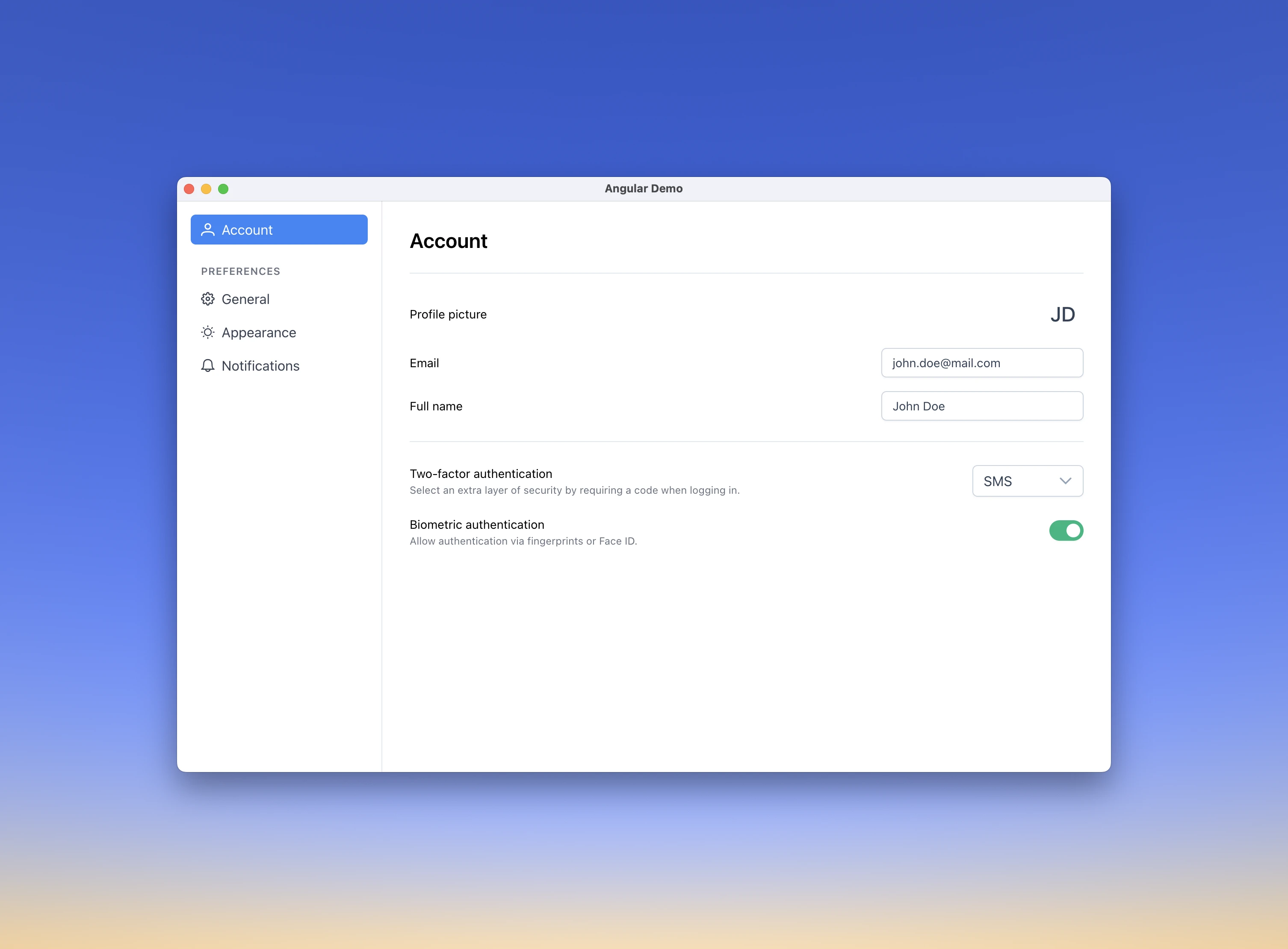 Screenshot of a C# app with Angular UI