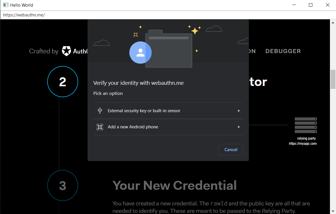 WebAuthn Dialog