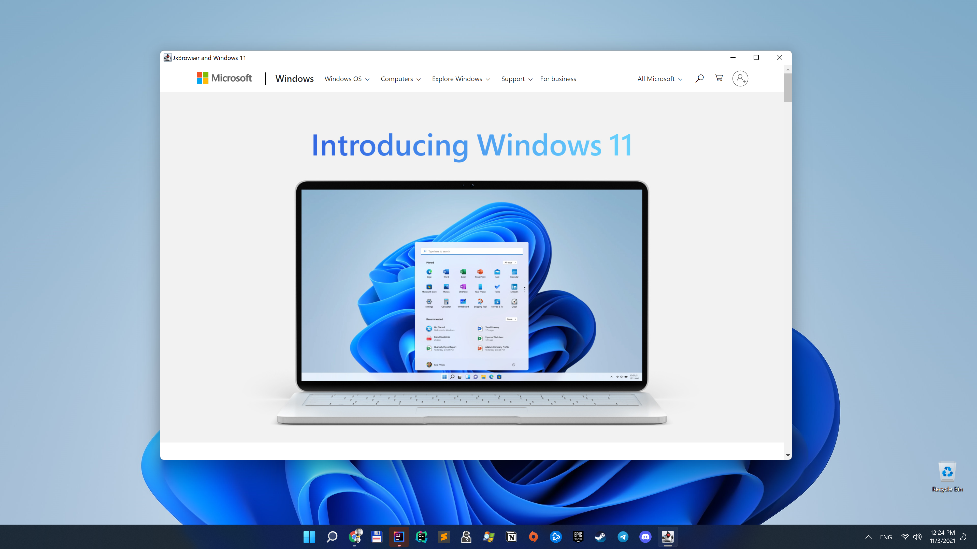 JxBrowser on Windows 11