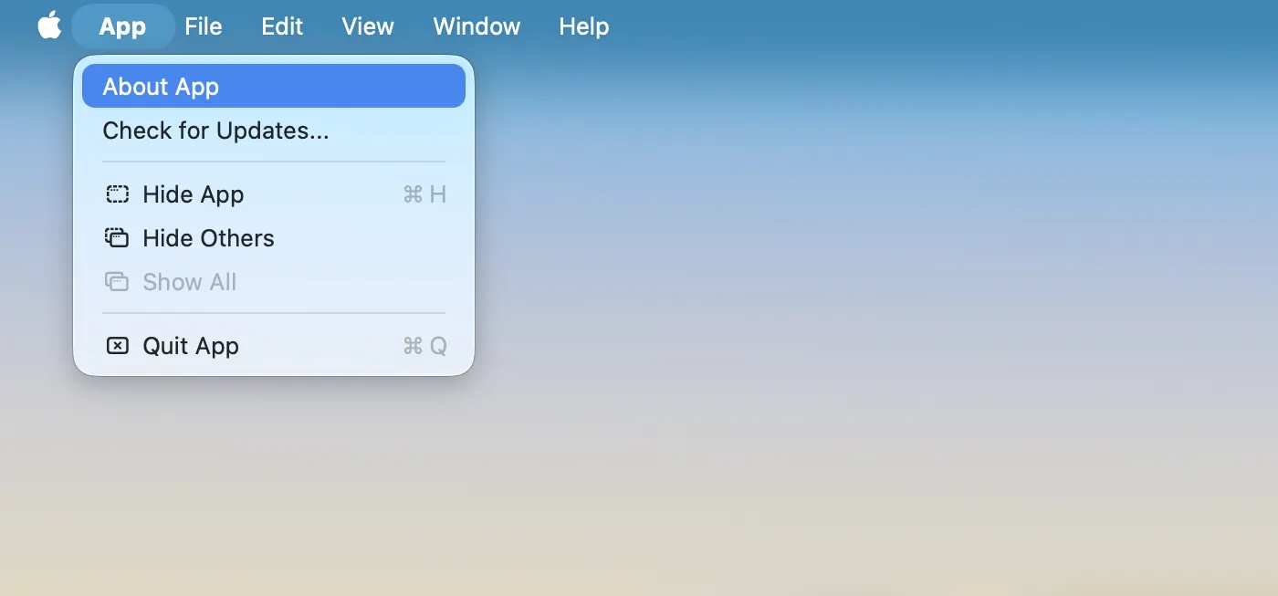 MōBrowser application menu on macOS