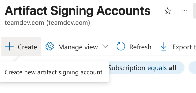 Creating signing account