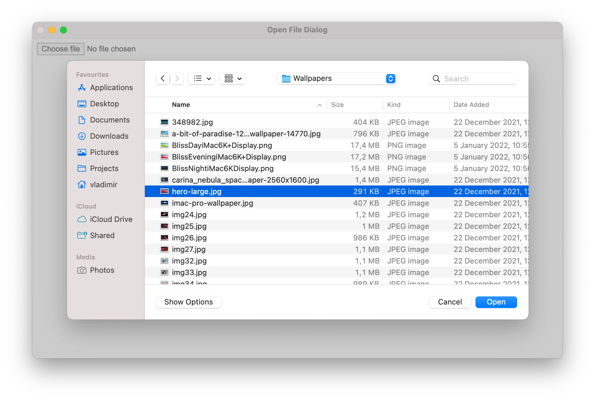Open file dialog for input type=&ldquo;file&rdquo;